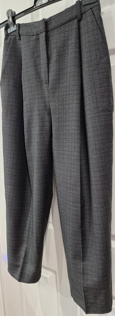 TOPSHOP BOUTIQUE Grey Wool Grey Check Tapered Crop Trousers Pants UK8 BNWT