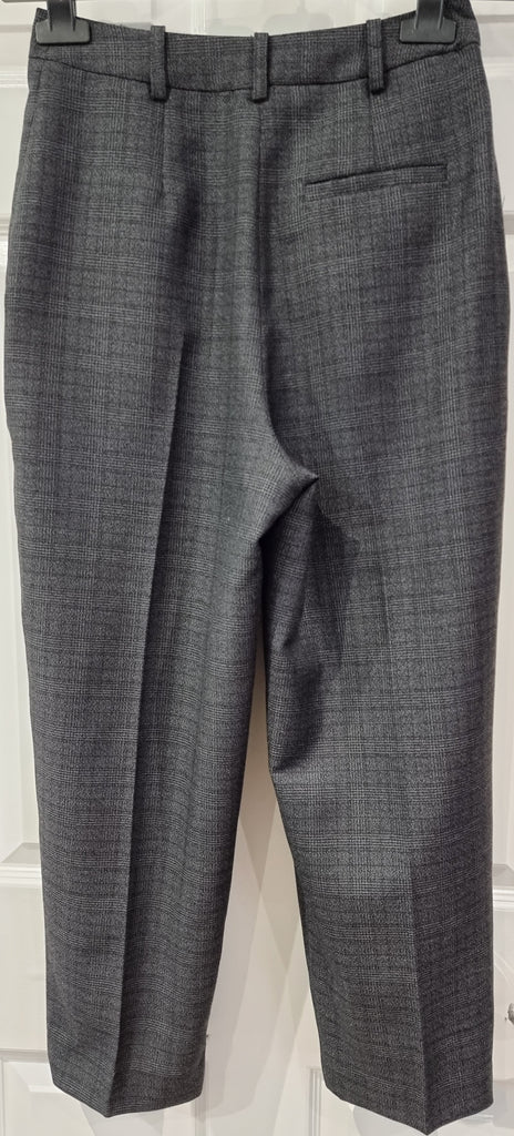 TOPSHOP BOUTIQUE Grey Wool Grey Check Tapered Crop Trousers Pants UK8 BNWT
