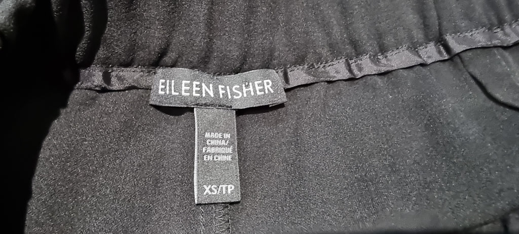 EILEEN FISHER Black Silk Elasticated Waist Tapered Crop Capri Trousers Pants XS/TP