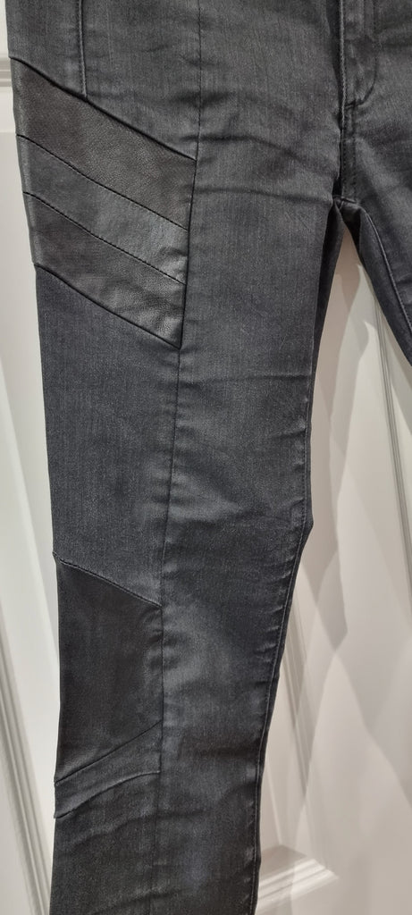 RAG & BONE / JEAN Charcoal Grey Black Leather Detailing Skinny Jeans Pants 27