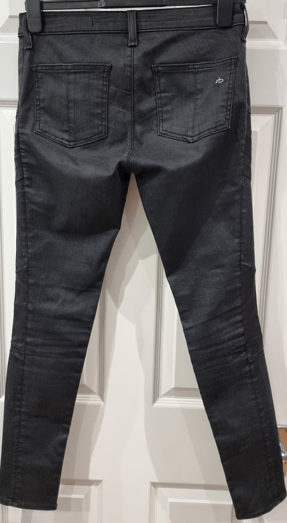 RAG & BONE / JEAN Charcoal Grey Black Leather Detailing Skinny Jeans Pants 27