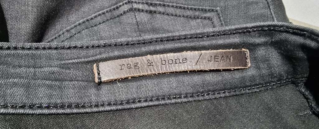 RAG & BONE / JEAN Charcoal Grey Black Leather Detailing Skinny Jeans Pants 27