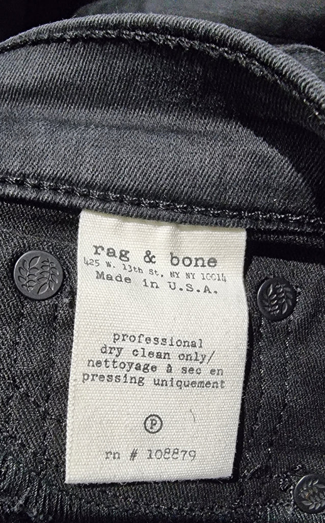 RAG & BONE / JEAN Charcoal Grey Black Leather Detailing Skinny Jeans Pants 27