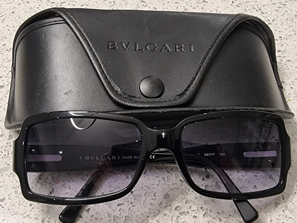 BVLGARI Made In Italy 830 501/11 Black Frame Branded Rectangular Sunglasses w Case