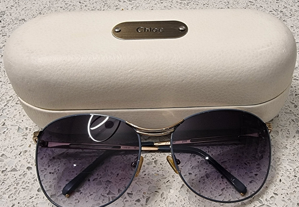 CHLOE Made In Italy Gold Rounded Frame Gradient Lens Branded Sunglasses w Case
