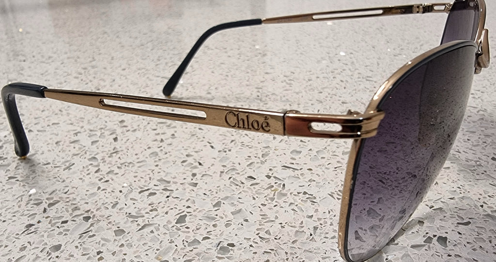 CHLOE Made In Italy Gold Rounded Frame Gradient Lens Branded Sunglasses w Case