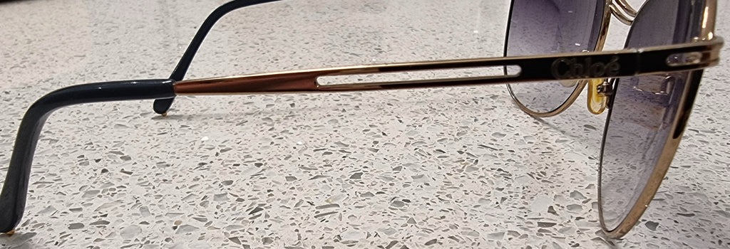 CHLOE Made In Italy Gold Rounded Frame Gradient Lens Branded Sunglasses w Case