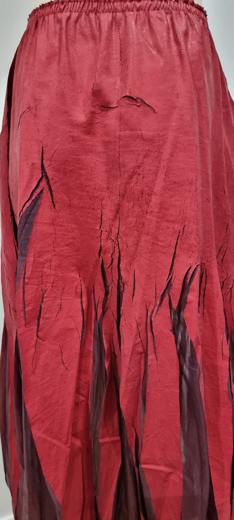 YOSHIKI HISHINUMA Deep Red & Purple Mesh Elastic Waist Crackled Long Maxi Skirt