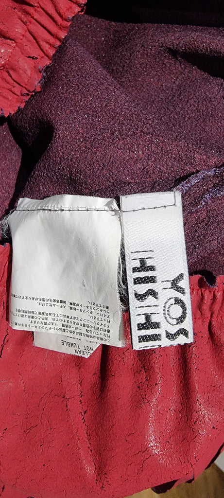 YOSHIKI HISHINUMA Deep Red & Purple Mesh Elastic Waist Crackled Long Maxi Skirt