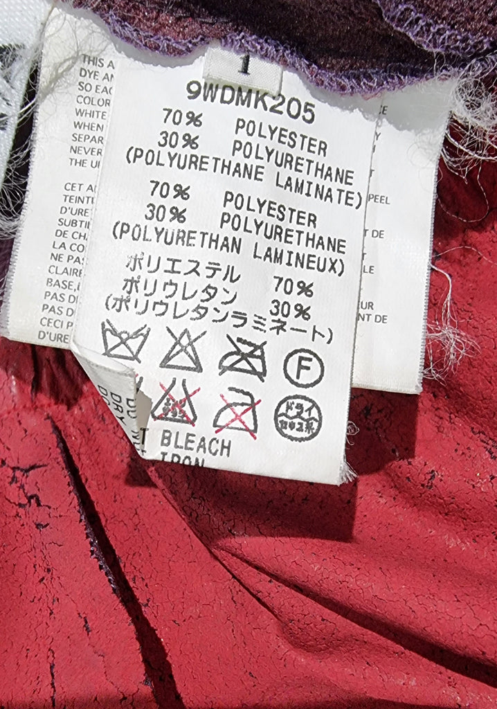 YOSHIKI HISHINUMA Deep Red & Purple Mesh Elastic Waist Crackled Long Maxi Skirt