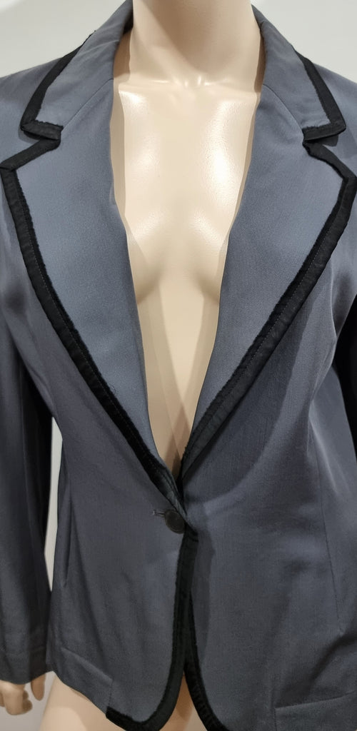 LANVIN Women's Grey 100% Wool Black Trim Formal Tailored Blazer Jacket 42 UK12