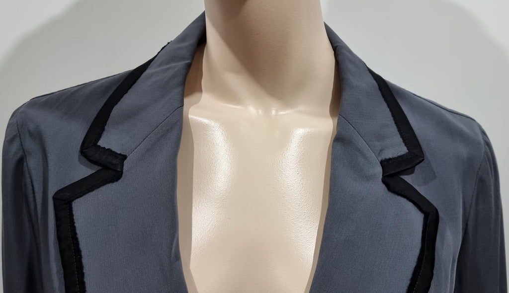 LANVIN Women's Grey 100% Wool Black Trim Formal Tailored Blazer Jacket 42 UK12