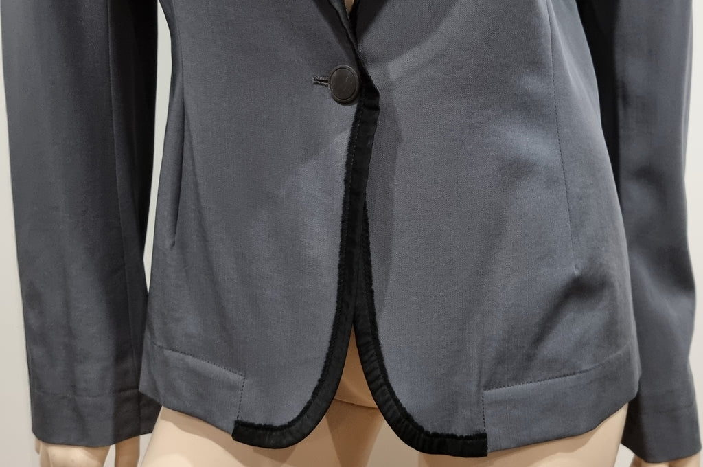 LANVIN Women's Grey 100% Wool Black Trim Formal Tailored Blazer Jacket 42 UK12