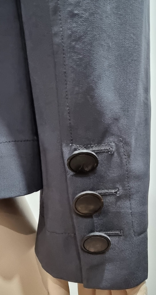 LANVIN Women's Grey 100% Wool Black Trim Formal Tailored Blazer Jacket 42 UK12