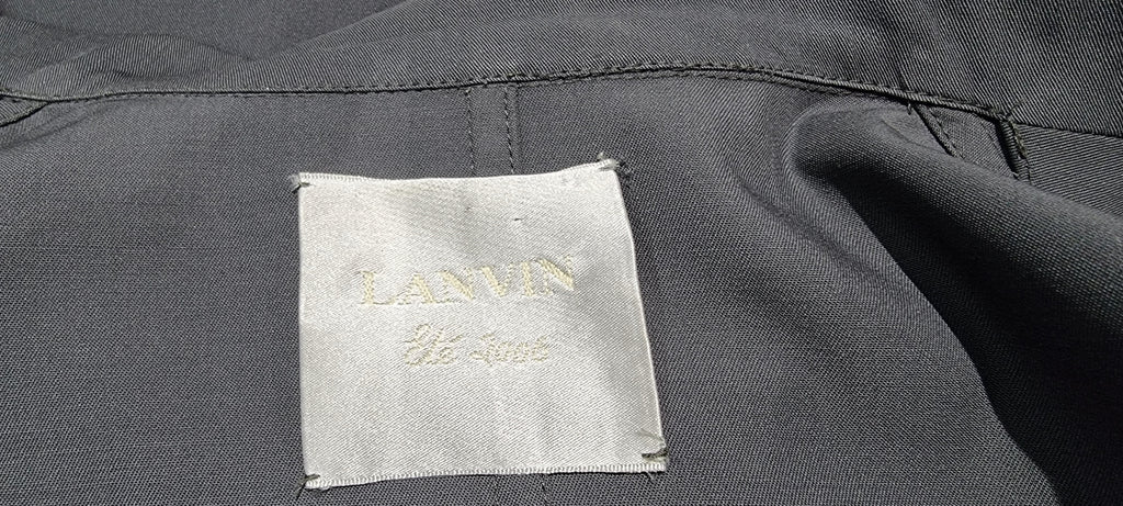 LANVIN Women's Grey 100% Wool Black Trim Formal Tailored Blazer Jacket 42 UK12