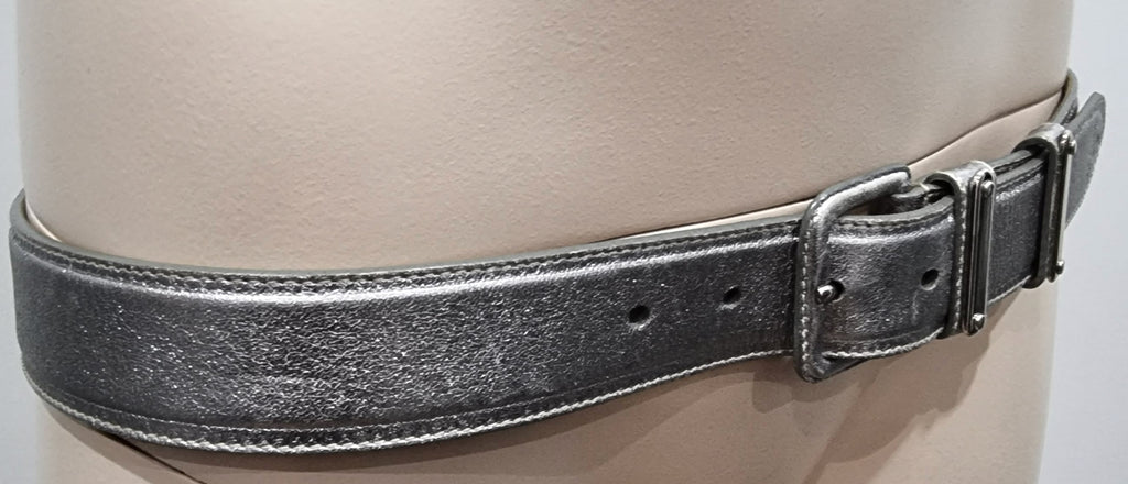 PRADA Made In Italy Silver Metallic Buckle Fastened Branded Leather Belt 85/34