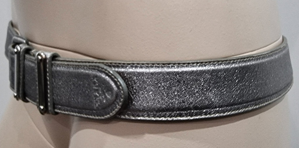 PRADA Made In Italy Silver Metallic Buckle Fastened Branded Leather Belt 85/34