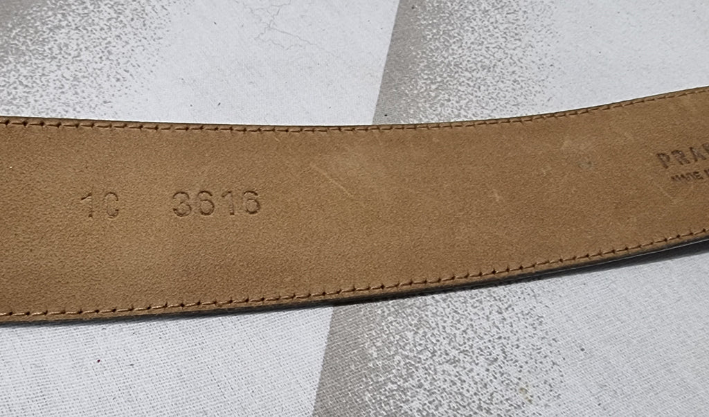 PRADA Made In Italy Silver Metallic Buckle Fastened Branded Leather Belt 85/34