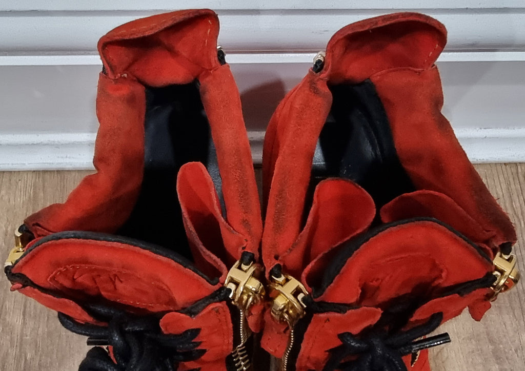 GIUSEPPE ZANOTTI Orangey Red Suede Zipper & Lace Fasten Hiden Wedge Sneakers