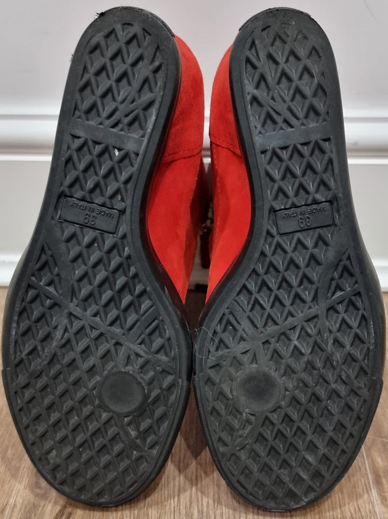 GIUSEPPE ZANOTTI Orangey Red Suede Zipper & Lace Fasten Hiden Wedge Sneakers