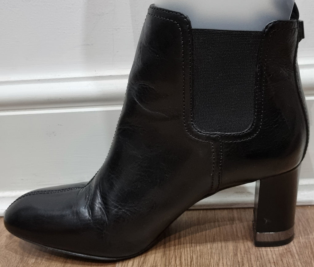 TORY BURCH Leather Round Toe Branded Rear Block Heel Ankle Boots 9M UK6.5