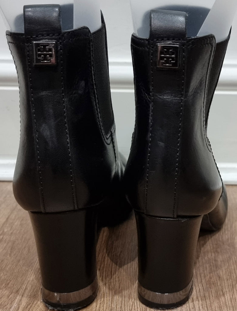 TORY BURCH Leather Round Toe Branded Rear Block Heel Ankle Boots 9M UK6.5
