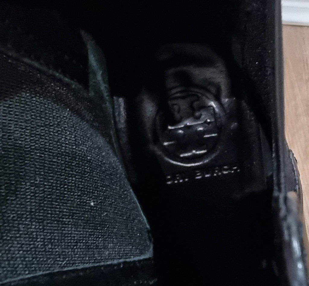 TORY BURCH Leather Round Toe Branded Rear Block Heel Ankle Boots 9M UK6.5