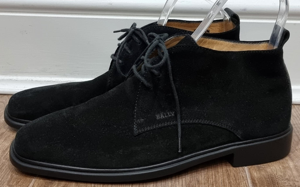 BALLY Unisex Chocolate Brown Black Suede RAKAN Lace Fasten Low Top Ankle Boots