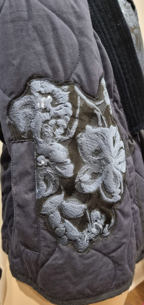 3.1 PHILLIP LIM Blue Cotton V Neck Wrap Tie Closure Padded Floral Kimono Jacket