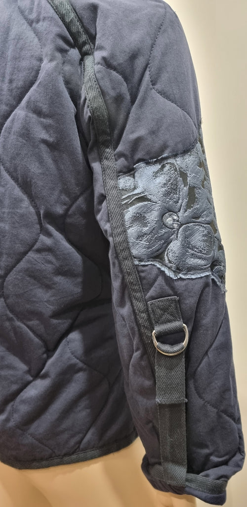 3.1 PHILLIP LIM Blue Cotton V Neck Wrap Tie Closure Padded Floral Kimono Jacket