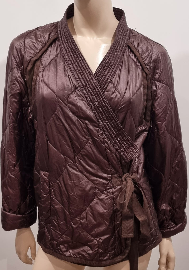 3.1 PHILLIP LIM Brown V Neckline Wrap Style Tie Closure Padded Kimono Jacket L