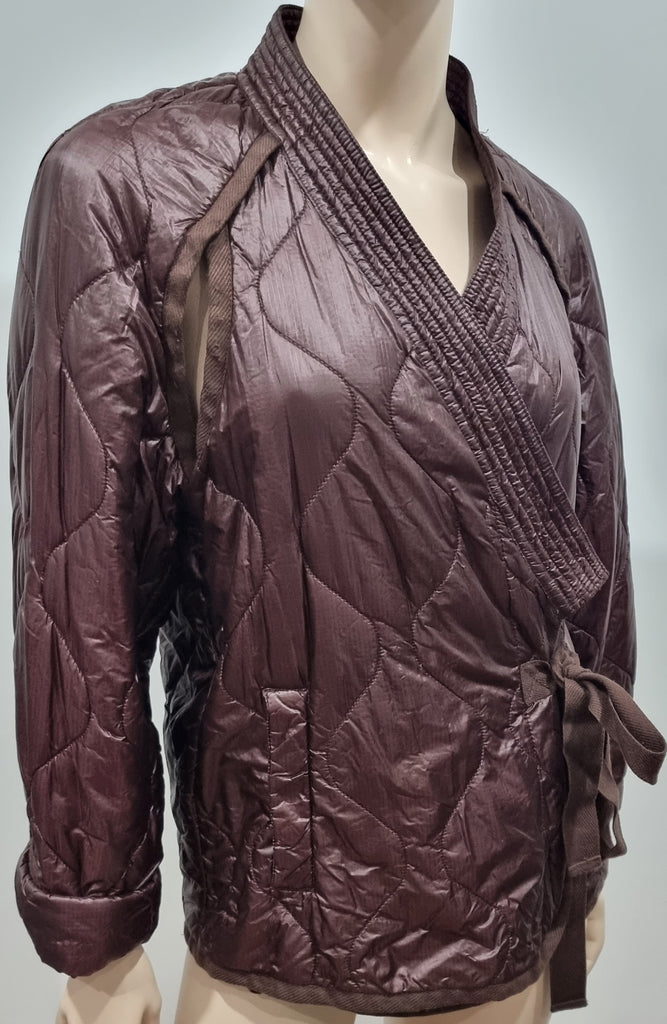 3.1 PHILLIP LIM Brown V Neckline Wrap Style Tie Closure Padded Kimono Jacket L