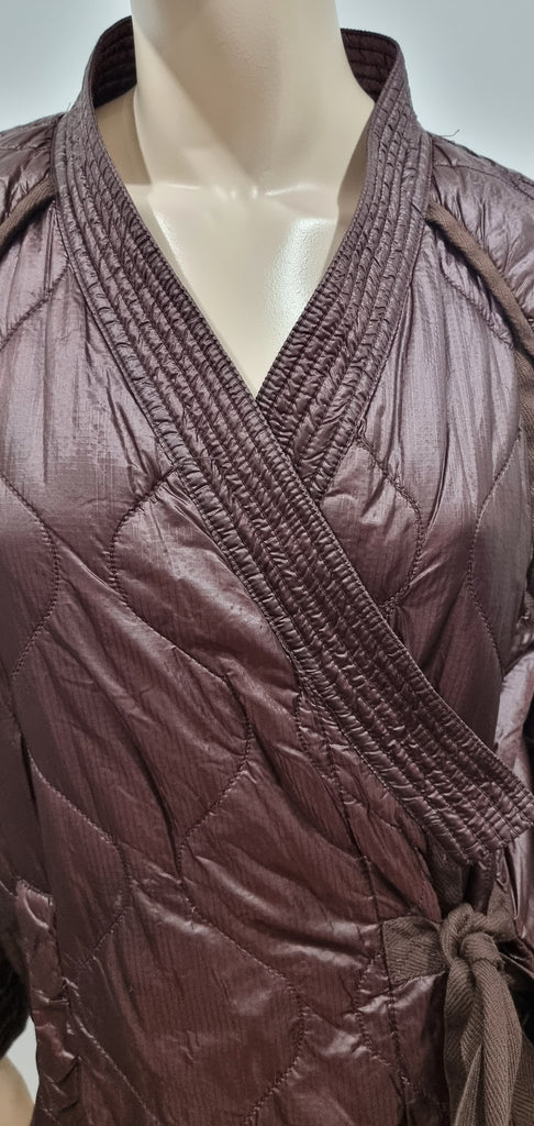 3.1 PHILLIP LIM Brown V Neckline Wrap Style Tie Closure Padded Kimono Jacket L