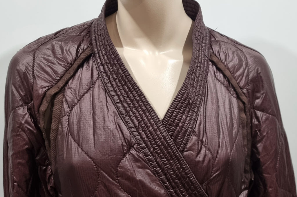 3.1 PHILLIP LIM Brown V Neckline Wrap Style Tie Closure Padded Kimono Jacket L