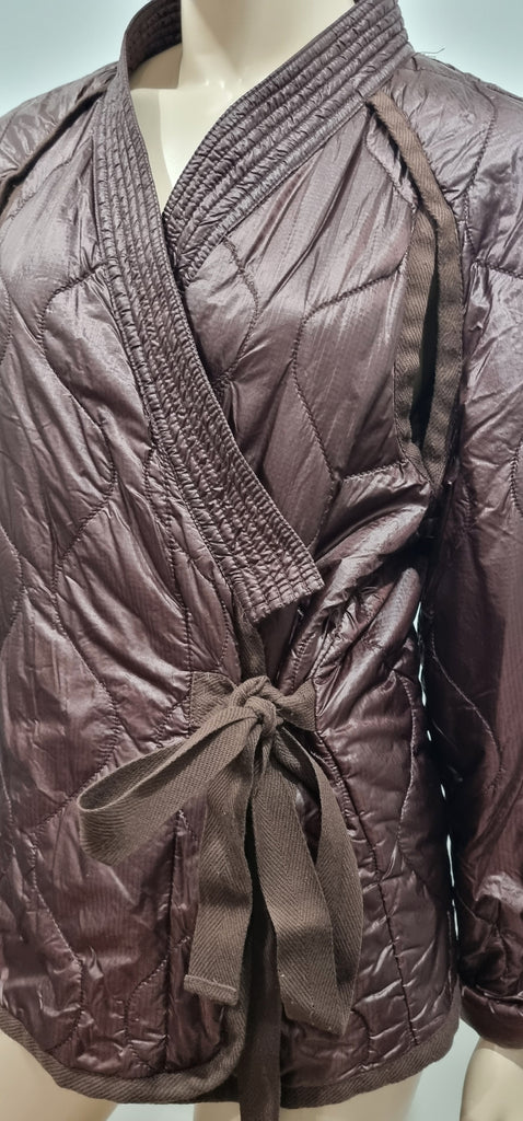 3.1 PHILLIP LIM Brown V Neckline Wrap Style Tie Closure Padded Kimono Jacket L