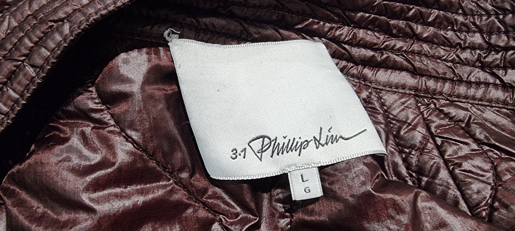 3.1 PHILLIP LIM Brown V Neckline Wrap Style Tie Closure Padded Kimono Jacket L