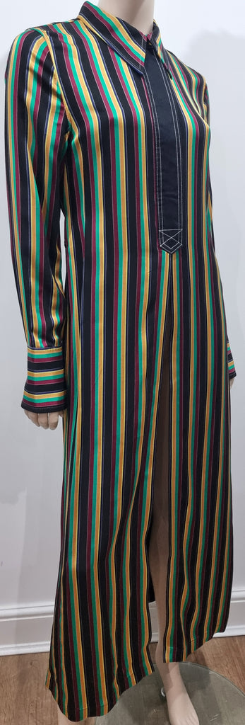 3.1 PHILLIP LIM Black & Multi Colour Striped Collared Long Length Shirt Jacket 8 UK12