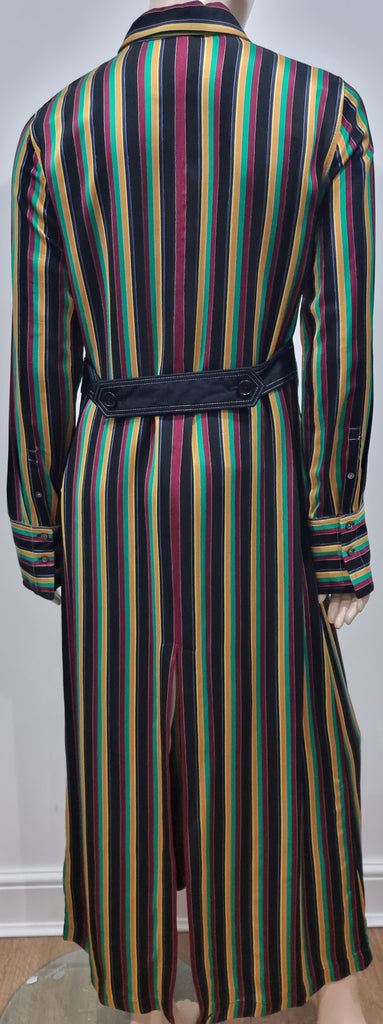 3.1 PHILLIP LIM Black & Multi Colour Striped Collared Long Length Shirt Jacket 8 UK12