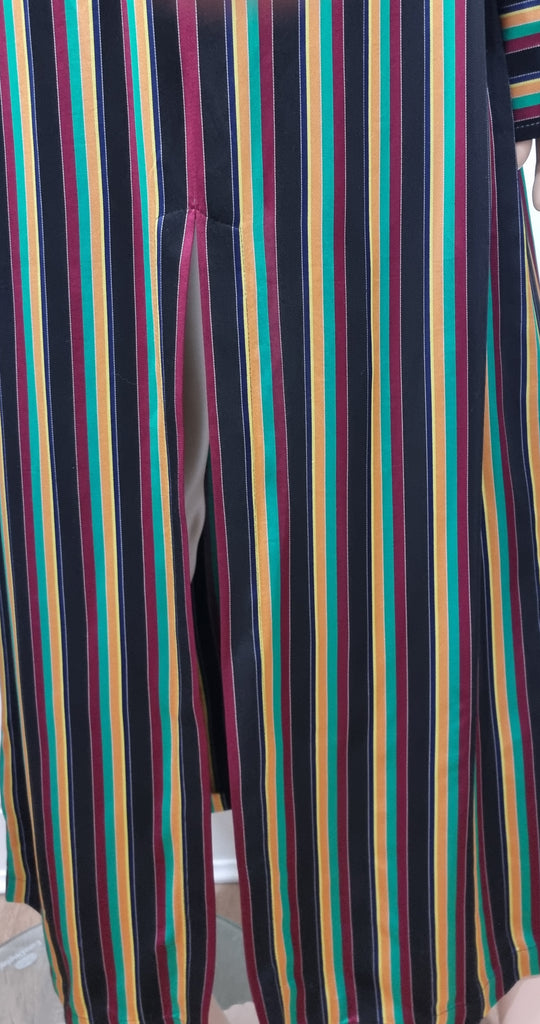 3.1 PHILLIP LIM Black & Multi Colour Striped Collared Long Length Shirt Jacket 8 UK12