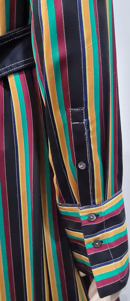 3.1 PHILLIP LIM Black & Multi Colour Striped Collared Long Length Shirt Jacket 8 UK12