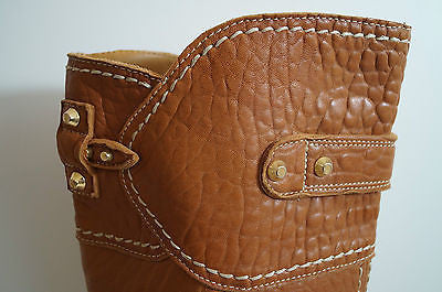 PAN TULIPANI Made In Italy Tan Leather Gold Stud Tall Length Boots EU41; UK8