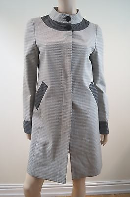 KAREN BROST LONDON Off White Pale Grey Black Zig Zag Pattern Lined Summer Coat