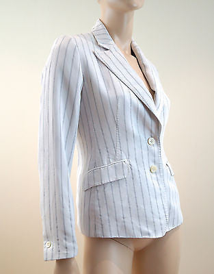 GERARD DAREL Off White & Dark Navy Stripe Lined Summer Blazer Jacket EU38; UK10