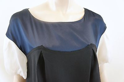 3.1 PHILLIP LIM Black Navy & Cream Wool & Silk Short Sleeve Mini Dress US8 UK12