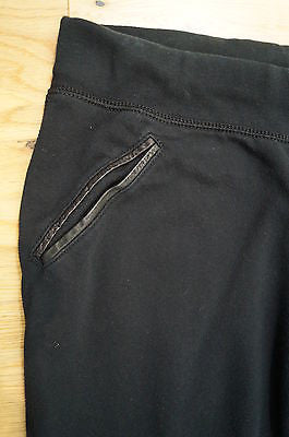T By ALEXANDER WANG Black Cotton Leather Look Detail Casual Trousers Pants Sz:M