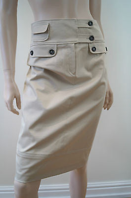 TRUSSARDI Made In Italy Beige Fitted Branded Wide Waist Pencil Skirt UK14; IT42