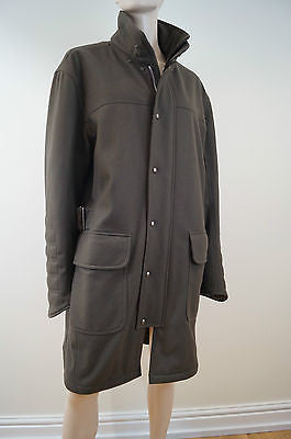 HUGO BOSS Men's Khaki Green Virgin Wool Blend Formal Winter Coat