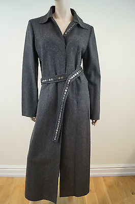 ALBERTA FERRETTI Made In Italy Grey Wool Blend Long Length Belted Coat UK14