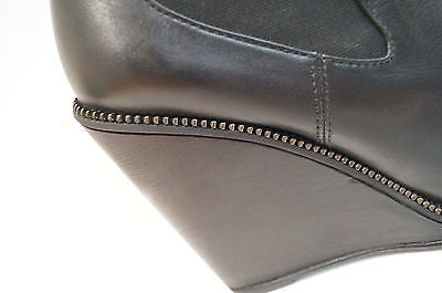 OPENING CEREMONY Black Leather Brass Zip Detail Wedge Ankle Boots EU40 UK7