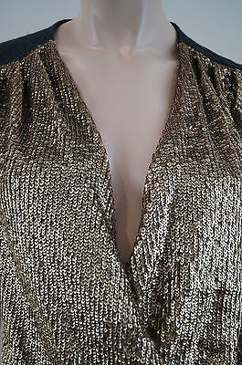 TORY BURCH Merino Wool Grey & Gold Sequin Long Length Evening Jumper Top Sz: M